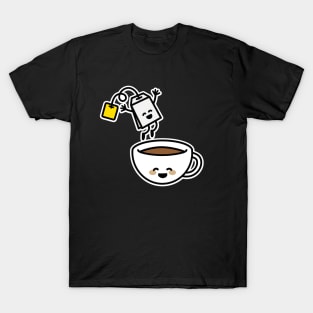 Funny tea bag jumping in teacup happy Kawaii cute T-Shirt